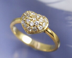 4月誕生石 ダイヤモンド 0.3ct パヴェ ハート リング（指輪） K18イエローゴールド（K18YG） 送料無料 国産 日本製/製造オーダー品　約30日間納期