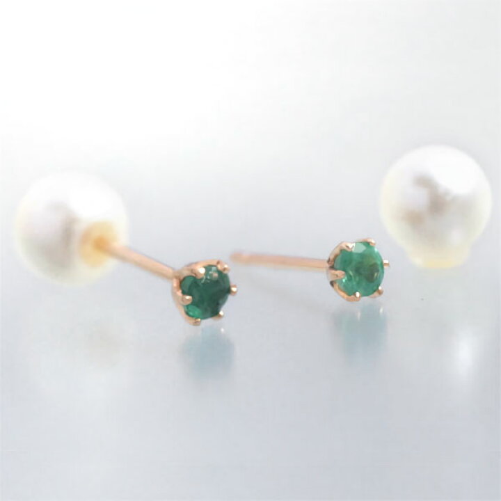 楽天市場】エメラルド/パール ピアス K10/K18ピンクゴールド 10k/18k