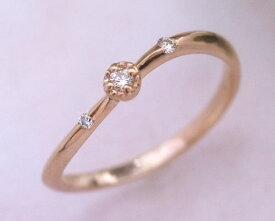 ピンキーリング 4月誕生石 ダイヤモンド ピンクゴールド シンプル 10k K10PG 指輪 リングサイズ 0号 1号 2号 3号 4号 5号 6号 7号 8号 9号「トレゾア」