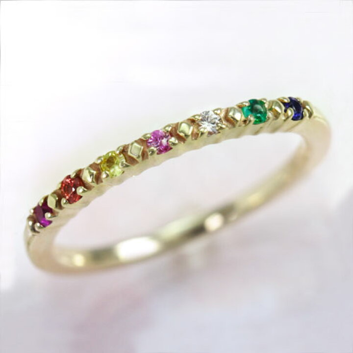 楽天市場 ピンキーリング 9月誕生石 サファイア ホワイト ピンク イエロー オレンジ エメラルド ルビー 10k K10イエローゴールド アミュレット マルチカラー 7石 七色 7色 厄除け祈願に 19歳 33歳 厄年 プレゼント 女性 小物 親から娘 贈り物 製造オーダー品 約日間