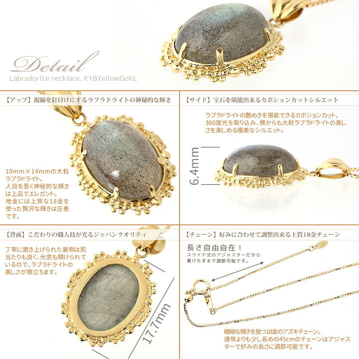 楽天市場】ラブラドライト ネックレス レディース 大粒 10×14mm 