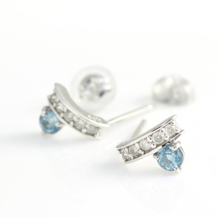 楽天市場】ブルートパーズ ピアス ラウンドカット 3mm ＆ ダイヤモンド 