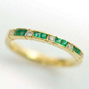 5月誕生石 エメラルド 8石/ダイヤモンド 5石(計0.1ct)ハーフエタニティ リング(指輪) K10/K18イエローゴールド(K10/K18YG)レディース 送料無料 天然石「オリオール」/製造オーダー品 約20