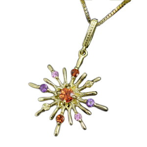 オレンジサファイア アメジスト ガーネット イエローサファイア ピンクサファイア ネックレス レディース K18イエローゴールド YG 18k 18金 9月誕生石 1月誕生石 フラワーモチーフ ペンダント