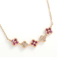 ルビー ネックレス ダイヤモンド 0.1ct 四つ葉のクローバー フラワー ペンダント K10ピンクゴールド 10金…