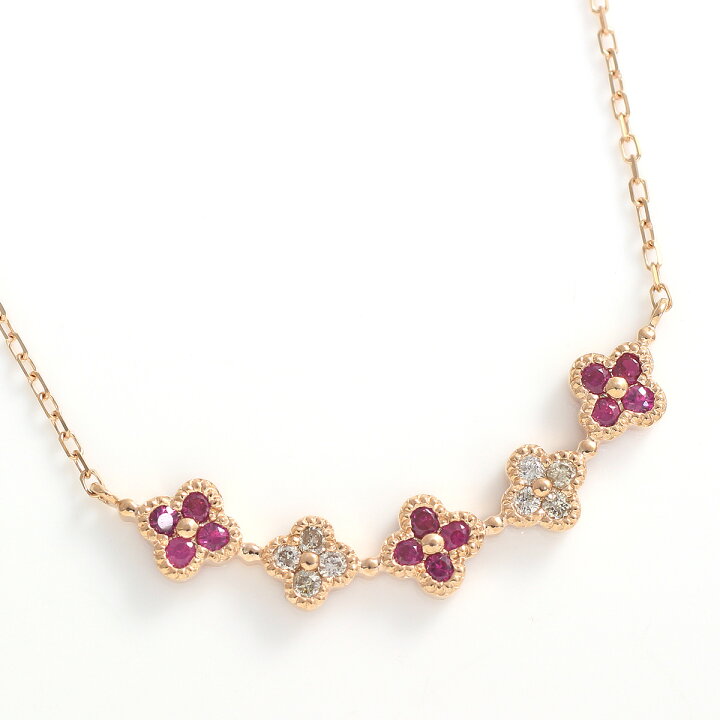 楽天市場】ルビー ネックレス ダイヤモンド 0.1ct 四つ葉のクローバー 