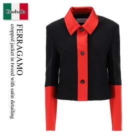 フェラガモ / Ferragamo Cropped Jacket In Tweed With Satin Detailing / 13C5520763653 / 13C5520763653 003BR / 13C5520763653003BR / ブルゾン / 「正規品補償」「VIP価格販売」「お買い物サポート」