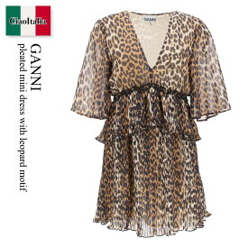 ガニー / Ganni Pleated Mini Dress With Leopard Motif / F8693 / F8693 859 / F8693859 / ワンピース / 「正規品補償」「VIP価格販売」「お買い物サポート」