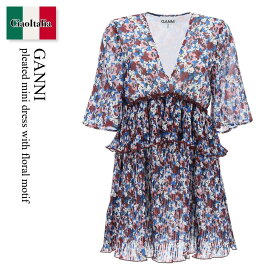 ガニー / Ganni Pleated Mini Dress With Floral Motif / F8864 / F8864 999 / F8864999 / ワンピース / 「正規品補償」「VIP価格販売」「お買い物サポート」