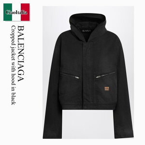 yʌE݌ɌEҏIz oVAK / Balenciaga Cropped Jacket With Hood In Black / 839086 TQP13 / 839086 TQP13 1000 / 839086TQP131000 / u]