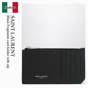 yʌE݌ɌEҏIz T[ / Saint Laurent Black Fragments Card Holder With Zip / 609362 BTY0N / 609362 BTY0N 1000 / 609362BTY0N1000 / J[hP[XEh