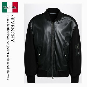 �y���ʌ���E�݌Ɍ���E�����ҏ����I�z �W�o���V�B / Givenchy Black Leather Bomber Jacket With Wool Sleeves / BM01DF4YND / BM01DF4YND 001 / BM01DF4YND001 / MA-1