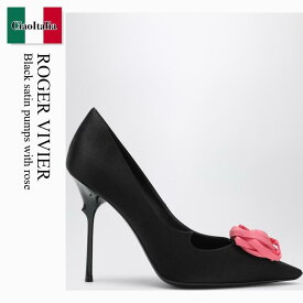 【数量限定・在庫限り・早い者勝ち！】 ロジェ・ヴィヴィエ / Roger Vivier Black Satin Pumps With Rose / RVW79843560UVM / RVW79843560UVM 89ID / RVW79843560UVM89ID / パンプス
