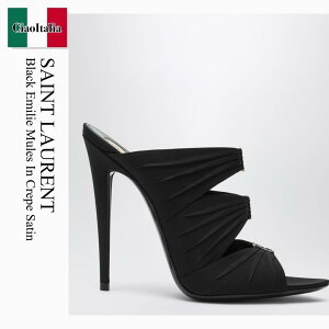 �y���ʌ���E�݌Ɍ���E�����ҏ����I�z �T�����[���� / Saint Laurent Black Emilie Mules In Crepe Satin / 859545 AAF4G / 859545 AAF4G 1097 / 859545AAF4G1097 / �T���_���E�~���[��