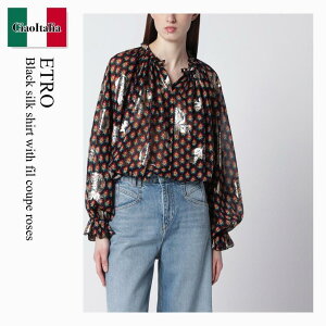 �y���ʌ���E�݌Ɍ���E�����ҏ����I�z �G�g�� / Etro Black Silk Shirt With Fil Coupe Roses / WRIA0107 99SAA84 / WRIA0107 99SAA84 X0811 / WRIA010799SAA84X0811 / �u���E�X�E�V���c