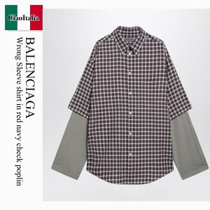 �y���ʌ���E�݌Ɍ���E�����ҏ����I�z �o�����V�A�K / Balenciaga Wrong Sleeve Shirt In Red Navy Check Poplin / 866543 TUM17 / 866543 TUM17 6011 / 866543TUM176011 / �V���c