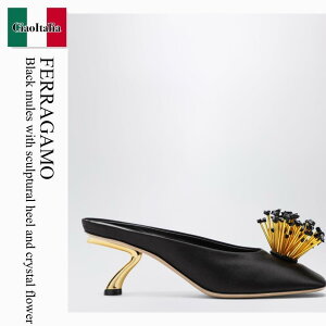 �y���ʌ���E�݌Ɍ���E�����ҏ����I�z �t�F���K�� / Ferragamo Black Mules With Sculptural Heel And Crystal Flowe / 793011 / 793011 NR / 793011NR / �T���_���E�~���[��