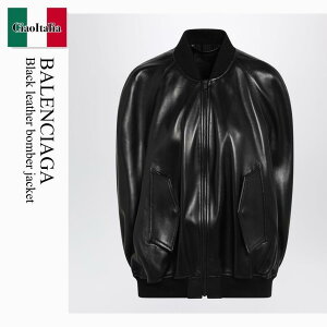 �y���ʌ���E�݌Ɍ���E�����ҏ����I�z �o�����V�A�K / Balenciaga Black Leather Bomber Jacket / 872003 TUS11 / 872003 TUS11 1000 / 872003TUS111000 / ���U�[�W���P�b�g�E�R�[�g