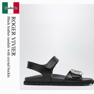 �y���ʌ���E�݌Ɍ���E�����ҏ����I�z ���W�F�E���B���B�G / Roger Vivier Black Leather Sandals With Crystal Buckle / RVW4584469091T / RVW4584469091T B999 / RVW4584469091TB999 / �T���_���E�~���[��