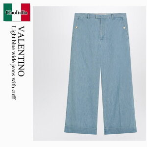 �y���ʌ���E�݌Ɍ���E�����ҏ����I�z �o�����`�m / Valentino Light Blue Wide Jeans With Cuff / 6V3DD03UALM / 6V3DD03UALM 508 / 6V3DD03UALM508 / �f�j���E�W�[�p��