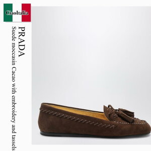 �y���ʌ���E�݌Ɍ���E�����ҏ����I�z �v���_ / Prada Suede Moccasin Cacao With Embroidery And Tassels / 1D381O F0324 / 1D381O 005008 F0324 / 1D381O005008F0324 / ���[�t�@�[�E�I�b�N�X�t�H�[�h