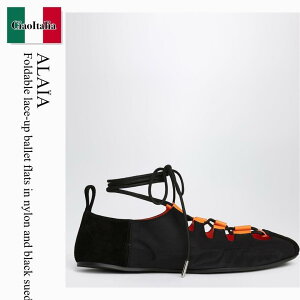 �y���ʌ���E�݌Ɍ���E�����ҏ����I�z �A�Y�f�B���A���C�A / Alaia Foldable Lace-Up Ballet Flats In Nylon And Black Suede / AA3A1030A043S / AA3A1030A043S 999 / AA3A1030A043S999 / �o���G�V���[�Y