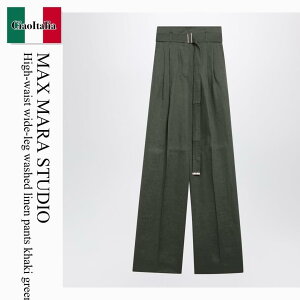�y���ʌ���E�݌Ɍ���E�����ҏ����I�z �}�b�N�X�}�[�� / Max Mara Studio High-Waist Wide-Leg Washed Linen Pants Khaki / MSTMATERIA / MSTMATERIA 037 / MSTMATERIA037 / �p���c