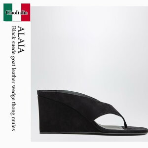 �y���ʌ���E�݌Ɍ���E�����ҏ����I�z �A�Y�f�B���A���C�A / Alaia Black Suede Goat Leather Wedge Thong Mules / AA3M105C0H53S / AA3M105C0H53S 999 / AA3M105C0H53S999 / �T���_���E�~���[��