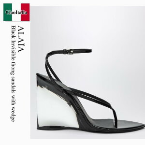 �y���ʌ���E�݌Ɍ���E�����ҏ����I�z �A�Y�f�B���A���C�A / Alaia Black Invisible Thong Sandals With Wedge / AA3S3007I037 / AA3S3007I037 999 / AA3S3007I037999 / �T���_���E�~���[��