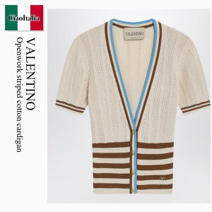 �y���ʌ���E�݌Ɍ���E�����ҏ����I�z �o�����`�m / Valentino Openwork Striped Cotton Cardigan / 8B3KA13VA3L / 8B3KA13VA3L R0R / 8B3KA13VA3LR0R / �J�[�f�B�K��
