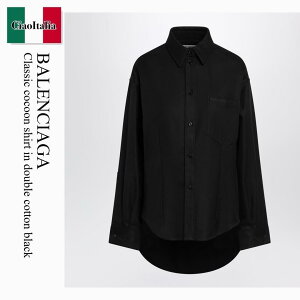 �y���ʌ���E�݌Ɍ���E�����ҏ����I�z �o�����V�A�K / Balenciaga Classic Cocoon Shirt In Double Cotton Black / 872318 TUP18 / 872318 TUP18 1000 / 872318TUP181000 / �u���E�X�E�V���c