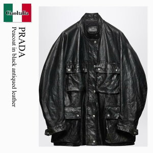 �y���ʌ���E�݌Ɍ���E�����ҏ����I�z �v���_ / Prada Peacoat In Black Antiqued Leather / 56A242 F0002 / 56A242 OOO180O F0002 / 56A242OOO180OF0002 / ���U�[�W���P�b�g�E�R�[�g