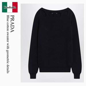 �y���ʌ���E�݌Ɍ���E�����ҏ����I�z �v���_ / Prada Blue Cotton Sweater With Geometric Details / P24P2R F0008 / P24P2R OOO17BH F0008 / P24P2ROOO17BHF0008 / �j�b�g�E�Z�[�^�[