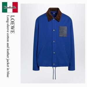 �y���ʌ���E�݌Ɍ���E�����ҏ����I�z ���G�x / Loewe Long-Sleeve Cotton And Leather Jacket In Blue / H526Y03WDQ / H526Y03WDQ 5100 / H526Y03WDQ5100 / ���U�[�W���P�b�g