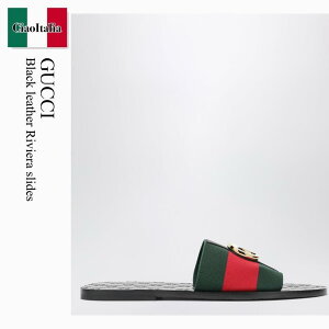 �y���ʌ���E�݌Ɍ���E�����ҏ����I�z �O�b�` / Gucci Black Leather Riviera Slides / 871759 HAAOZ / 871759 HAAOZ 8449 / 871759HAAOZ8449 / �T���_��