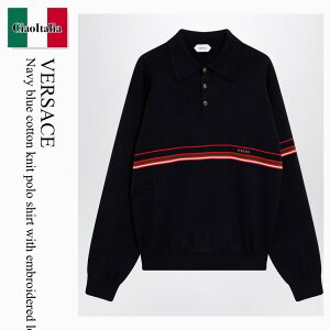 �y���ʌ���E�݌Ɍ���E�����ҏ����I�z ���F���T�[�`�F / Versace Navy Blue Cotton Knit Polo Shirt With Embroidered Lo / 1025744 / 1025744 1U040 / 10257441U040 / �|���V���c