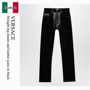 �y���ʌ���E�݌Ɍ���E�����ҏ����I�z ���F���T�[�`�F / Versace Straight-Leg Denim And Leather Jeans In Black / 1025902 / 1025902 2DC90 / 10259022DC90 / �f�j���E�W�[�p��