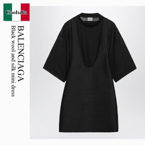 �y���ʌ���E�݌Ɍ���E�����ҏ����I�z �o�����V�A�K / Balenciaga Black Wool And Silk Mini Dress / A0028K TUT22 / A0028K TUT22 1000 / A0028KTUT221000 / �����s�[�X