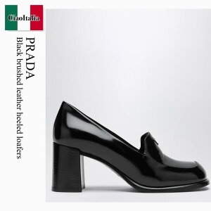 �y���ʌ���E�݌Ɍ���E�����ҏ����I�z �v���_ / Prada Black Brushed Leather Heeled Loafers / 1D707O F0002 / 1D707O 065P39 F0002 / 1D707O065P39F0002 / ���[�t�@�[�E�I�b�N�X�t�H�[�h