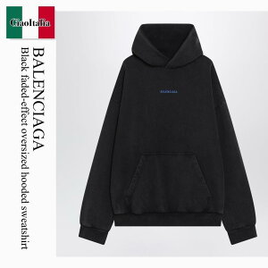 �y���ʌ���E�݌Ɍ���E�����ҏ����I�z �o�����V�A�K / Balenciaga Black Faded-Effect Oversized Hooded Sweatshirt / 871956 TTVJ2 / 871956 TTVJ2 8014 / 871956TTVJ28014 / �p�[�J�[�E�t�[�f�B