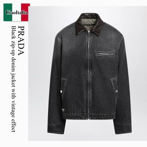 �y���ʌ���E�݌Ɍ���E�����ҏ����I�z �v���_ / Prada Black Zip-Up Denim Jacket With Vintage Effect / GEB329 F0557 / GEB329 OOO6288 F0557 / GEB329OOO6288F0557 / �f�j���W���P�b�g
