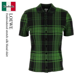 �y���ʌ���E�݌Ɍ���E�����ҏ����I�z ���G�x / Loewe Embroidered Stretch Silk Blend Shirt / S540Y55K08 / S540Y55K08 GREENBLACK / S540Y55K08GREENBLACK / �u���E�X�E�V���c