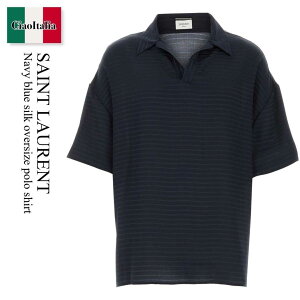 �y���ʌ���E�݌Ɍ���E�����ҏ����I�z �T�����[���� / Saint Laurent Navy Blue Silk Oversize Polo Shirt / 814801 Y2G62 / 814801 Y2G62 4102 / 814801Y2G62 / 814801Y2G62 4102 / 814801Y2G624102 / �|���V���c