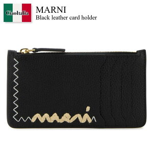 yʌE݌ɌEҏIz }j / Marni Black Leather Card Holder / PFMO0111U3P6533 / PFMO0111U3P6533 00N99 / PFMO0111U3P653300N99 / J[hP[XEh