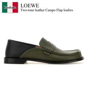 �y���ʌ���E�݌Ɍ���E�����ҏ����I�z ���G�x / Loewe Two-Tone Leather Campo Flap Loafers / M816290X47 / M816290X47 SAGEBLACK / M816290X47SAGEBLACK / �h���X�V���[�Y�E�v�C�E�r�W�l�X�V���[�Y