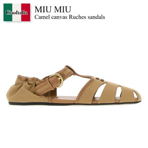 �y���ʌ���E�݌Ɍ���E�����ҏ����I�z �~���E�~���E / Miu Miu Camel Canvas Ruches Sandals / 5E635F F0JRS / 5E635F F0053ZMT F0JRS / 5E635FF0053ZMT / 5E635FF0053ZMT F0JRS / 5E635FF0053ZMTF0JRS / �T���_���E�~���[��