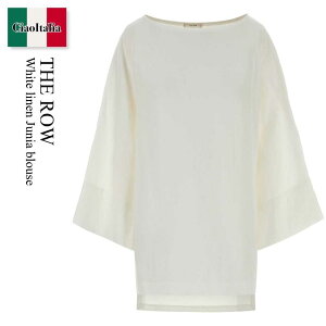 �y���ʌ���E�݌Ɍ���E�����ҏ����I�z �U�E���E / The Row White Linen Junia Blouse / 10843 W4357 / 10843 W4357 WHT / 10843W4357 / 10843W4357 WHT / 10843W4357WHT / T�V���c�E�J�b�g�\�[