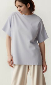 【Sans Souci 34+】レディース カットソー 春夏 半袖プルオーバー シンプル リップル ダブルフェイス ワイドシルエット サンスーシー サンヨンプラス