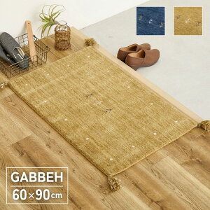 ギャッベ 玄関マット 約60cm×90cm GABBEH 玄関 ドアマット ギャベ ラグ ラグマット マット 60×90 インド ウール ギャベ柄 手織り ハンドメイド 絨毯 フリンジ オールシーズン お洒落 おしゃれ 屋内