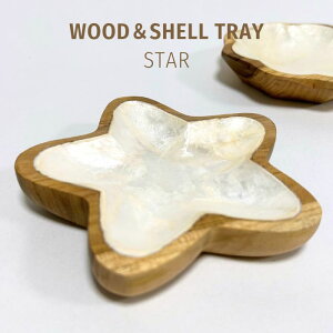 【メール便送料無料】 ウッド&シェル トレイ スター シェル カスピ貝 貝殻 ウッド トレー つり銭トレイ カルトン コイントレイ キャッシュトレイ アクセサリー 鍵置き 菓子受け トレイ 小